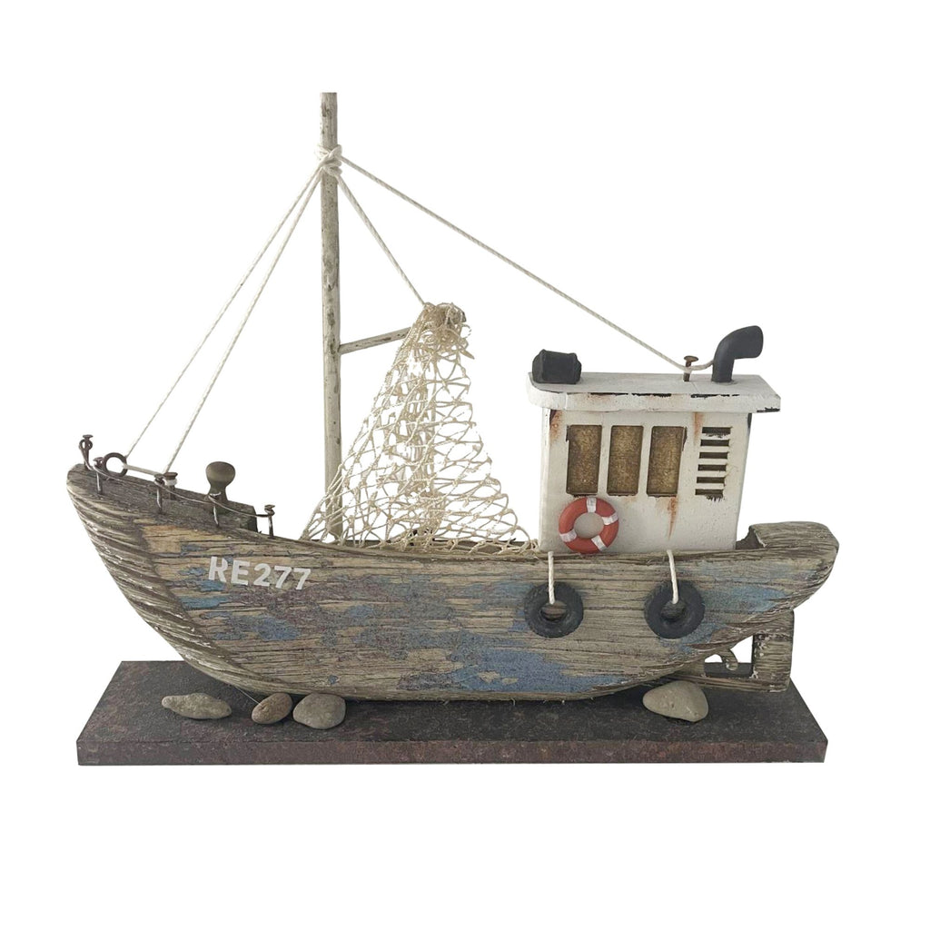 Fishing Trawler on Plinth, blue