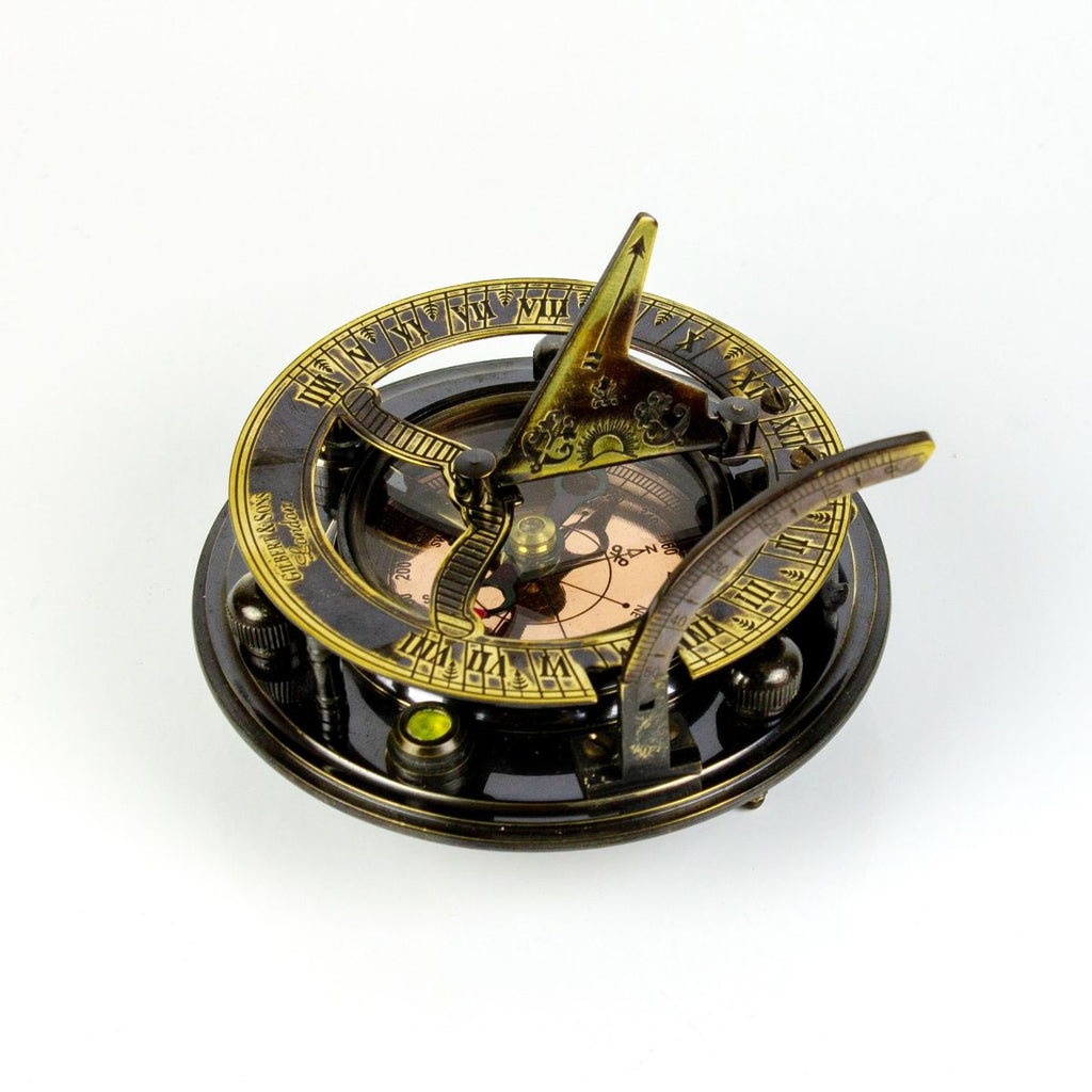 Portable Sundial with Compass, Antique Finish