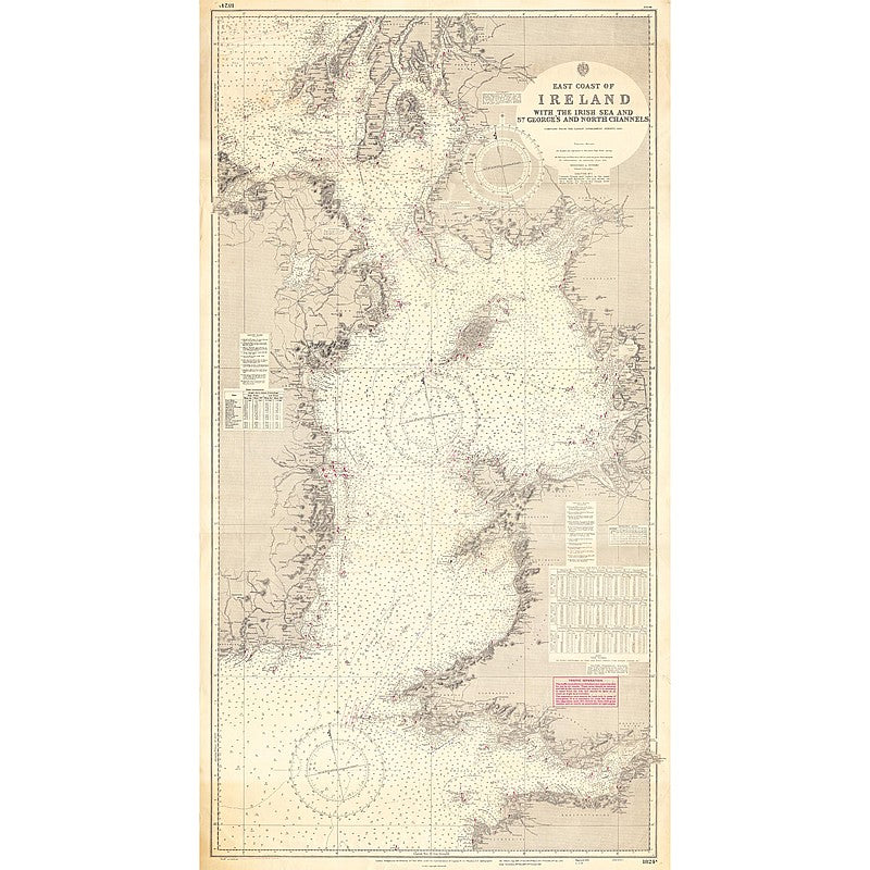 Vintage Nautical Chart - Admiralty Chart 1824a - East Coast of Ireland