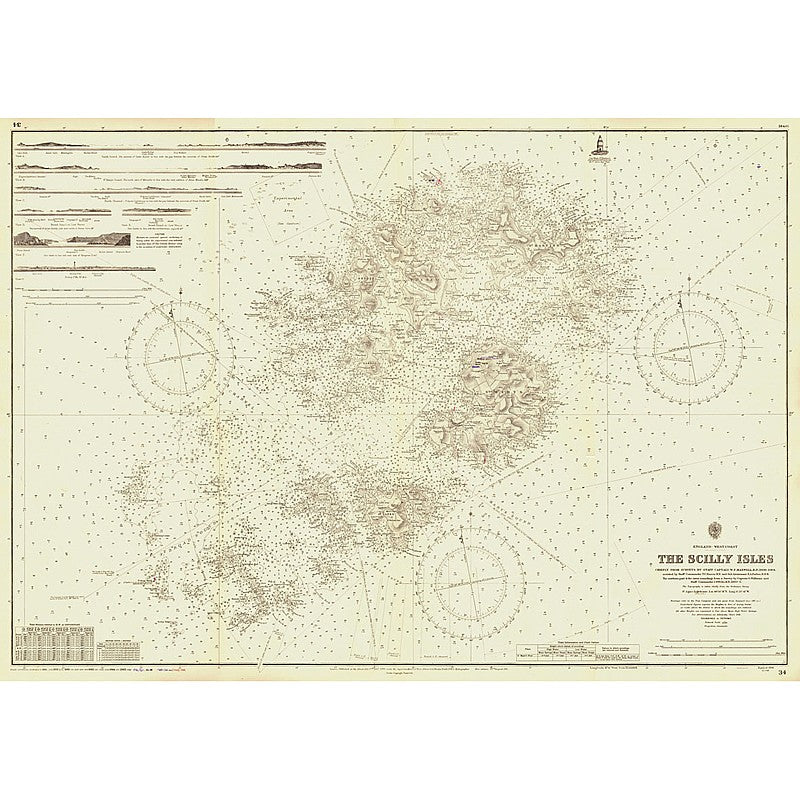 Vintage Nautical Chart - Admiralty Chart 34 - The Scilly Isles